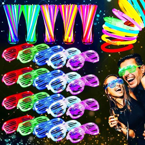 125 Pack Glow in the Dark Party Supplies for Kids Adults,Light Up Party Favors with 25 LED Glow Glasses Sunglasses,100 Glow Sticks Bulk Glow Bracelets for Wedding Pool Fiesta Back to School Halloween