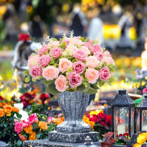 TURNMEON 40 Heads Fake Roses Artificial Flowers for Outdoors Spring Decor, 4 Bouquets UV Resistant Fake Flower Bouquet Faux Silk Roses for Wedding Birthday Party Home Summer Cemetery Decor(Pink)***