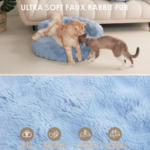 Soft Cat Couch Bed for Indoor Cats, Fluffy Small Dog Bed with Removable Washable Cover, Bolster Pet Sofa, Waterproof and Non-Slip,