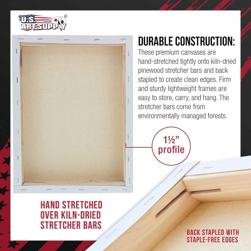 U.S. Art Supply Large Stretched Canvas for Painting 16x20 inch Gallery Depth 1-1/2 Thick, 3-Pack - 12oz Acrylic Gesso Triple Primed, Professional Artist Quality, 100% Cotton - Oil, Pouring Paint