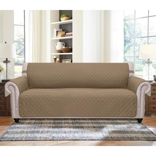 HOMERILLA Couch Cover, Dog Couch Covers for Pets, Couch Covers for 3 Cushion, Reversible Sofa Covers Furniture Protector with Elastic Straps (68 Sofa, Taupe/Ivory)