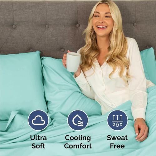 Twin XL 4 Piece Sheet Set - Comfy Breathable & Cooling - Ultra-Soft Hotel Luxury Bedding Set w/ 8-16 Inch Deep Pockets - 1 Flat & 1 Fitted Sheet & 2 Pillowcases - Wrinkle Free & Easy Care - Spa Blue