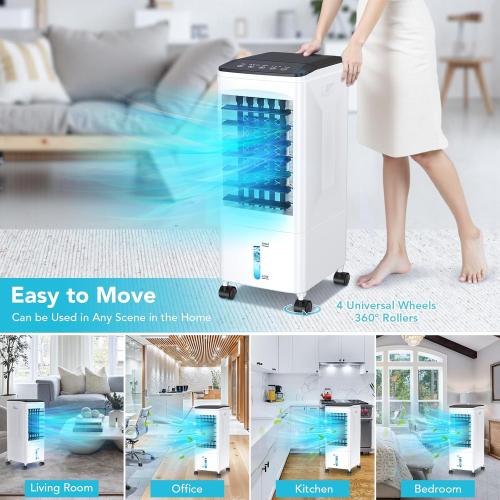Evaporative Air Cooler, 3-in-1 Portable AC Cooling Fan 3 Modes 3-Speed with Remote, 3 Ice Boxes, No Window Needed Air Conditioners with 6L Tank for 20H Cooling, for Home, Bedroom, Kitchen, Living Room