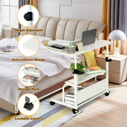 QZMDSM Portable Desk with Wheels Small Standing Desk on Wheels Adjustable Height Rolling Desksfor Home Office Study White