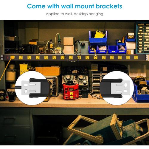 JUNNUJ Long Metal 16 Outlet Wide Spaced Garage Industrial Heavy Duty Power Strip with 6 FT Cord 15A, 125V, 1875W. Yellow