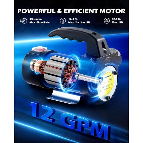 Motor Tech Diesel Transfer Pump, 12 Volt Fuel Transfer Pump with Nozzle Hoses for Transferring Diesel, Kerosene, Self Priming DC Electric Fuel Pump Kit