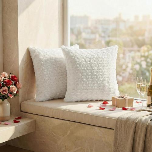 FUTEI Pack of 2 Rose Textured Throw Pillow Covers 16x16 Inch, Pure White