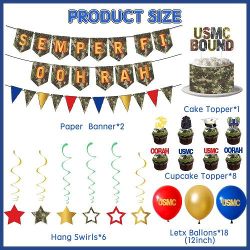Holkcog Marines Party Decoration, Red, Gold, and Blue Featuring Military