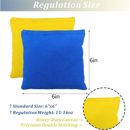 8 Pack of Yellow and Blue Cornhole Bags Set of 8 Regulation Professional Corn Hole Bean Bags Weather Resistant for Tossing Adults Yard Game