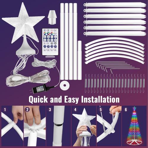 8FT Lighted Outdoor Christmas Tree Smart App Control, 388 LEDs RGB Chirstmas Cone Tree Lights Music Sync, DIY Prelit Christmas Tree Lightshow, Magical Xmas String Lights Timer Remote for Yard Decor