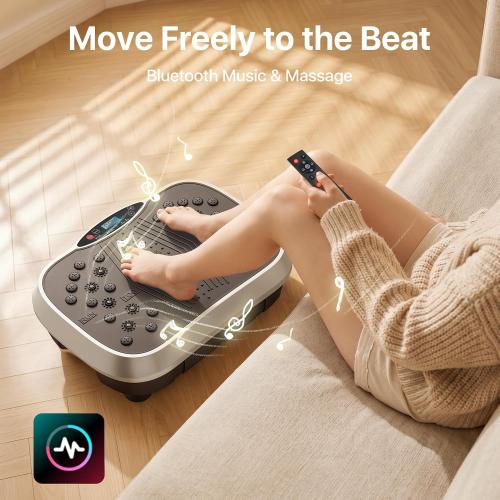 Vibration Plate Exercise Machine for Lymphatic Drainage, 10 Preset Modes & 200-Level Vibrating Platform for Whole Body Fitness, Bluetooth Audio, Home Gym Shake Plate with Resistance Bands