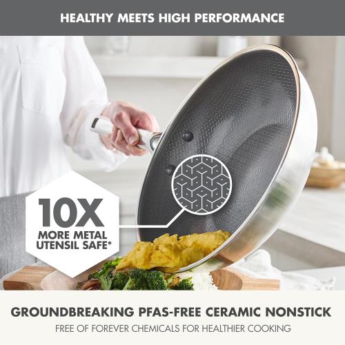 GreenPan Hybrid 11” Nonstick Stainless Steel Wok Pan, APEX Tri-Ply Thermobond PFAS-Free Ceramic NO LID MISSING LID