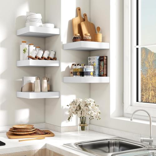 Fun Memories Floating Shelves for Wall 10 Inch, 10 Inch Deep Square Wall Shelves, Bathroom Storage Shelves Over Toilet, Wood Floating Shelves for Living Room Bedroom, White, Set of 2