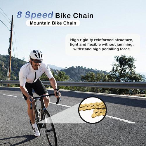 6/7/8 Speed Bike Chain, Bicycle Mountain Bike Chain High-Strength, Durable & Smooth-Shifting for Road Mountain Racing Cycling E-Bike MTB BMX (Gold 6/7/8 Speed)