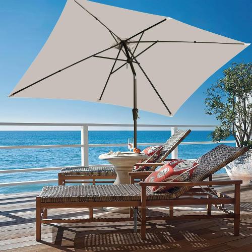 White Ayge 6.5x10FT Rectangular Patio Umbrella Outdoor Table Umbrella w/Push Button Tilt & Crank Rectangle Market Umbrella UV Protection for Garden,Deck,Lawn,Yard & Pool,White