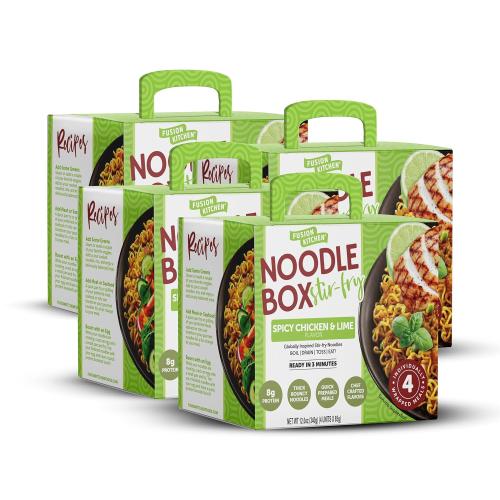 FUSION KITCHEN Spicy Chicken & Lime Stir-Fry Noodle Box Meal Kit (16 Meals) Fresh Tangy & Savory Flavor | Vegetarian, No MSG