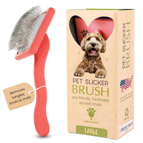 Coral Size Large Dog Slicker Brush for Grooming Pet Hair - Best Slicker For Poodle & Golden Doodle - Long Haired Tool For Dogs - Goldendoodle Long Pin Brush For Dematting (Large)
