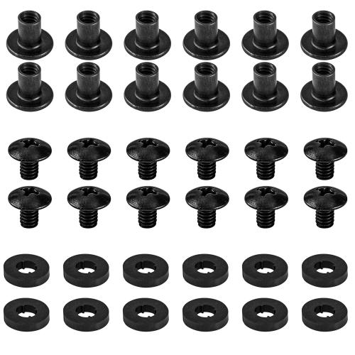 Black Chicago Screws, 12 Sets - for DIY Kydex and Leather Gun Holsters/Clips and Knife Sheaths, 1/4 Inch, Includes Phillips Truss Heads   Open Slotted Fasteners   Rubber Washers/Spacers