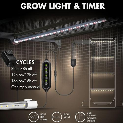 Mushroom Grow Tent with 6500K LED Light & Timer, 4-Tier Shelves | Fits Humidifier,Fits FAE, Waterproof Tray Included, 4 Vents, Fits Up to 8 Monotubs, Martha Tent