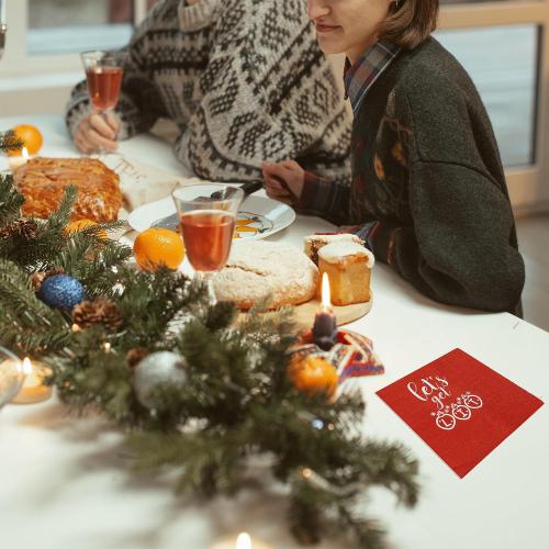 Christmas Napkins – 52 Pack Christmas Party Decorations with “Let's Get Lit” Design – Friendmas Napkins for Holiday Table, Friends Gatherings, and Festive Celebrations