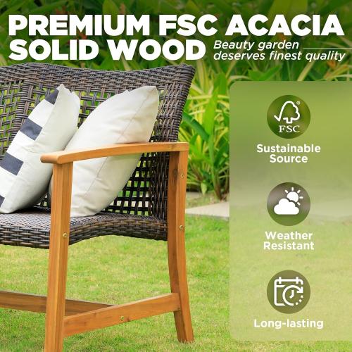 IDZO  3 Seater Patio Couch  Wicker, Teak Finish Furniture Set, Trinite Brown
