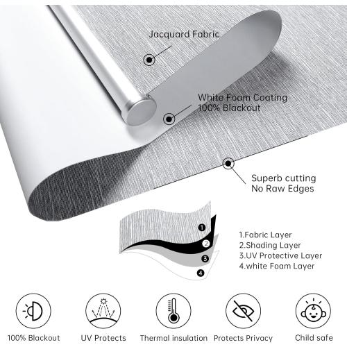 Homebox Cordless Blackout Roller Shades for Windows, 100% Room Darkening Blinds with Thermal Insulated Easy Install Spring System for Home, Living Room, Nursery (50 W x 72 H, Light Grey)