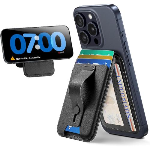 ESR for MagSafe Wallet Stand w Grip, RFID Blocking w MagSafe Ring, 5 Card Holder for Phone Case, Magnetic Wallet for iPhone 17/16/15/14/13/12(Not for Mini), Selected Samsung, Adjustable Stand, Black
