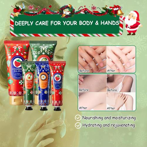 Christmas Hand Cream and Body Lotion Gift Set for Women & Men — 5pcs Holiday Skincare Set with 2x100ml Body Lotions& 3x30ml Hand Creams,Winter Moisturizing, Nourishing & Travel Size Christmas Gift Box