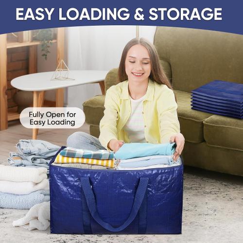 TICONN 6 Pack Extra Large Moving Bags Heavy Duty with Zippers & Carrying Handles, Durable Storage Bags Moving Boxes for Closet Organizers and Storage (6 Pack, Navy)