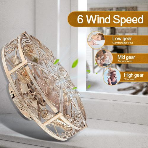 Size 20 Caged Ceiling Fan with Light,Vintage Rustic Farmhouse Kitchen Decor,Bladeless Ceiling Fans with Lights and Remote,Low Profile Fan for Bedroom,Reversible 6 Speeds Motor,4 E26 Bulbs Included