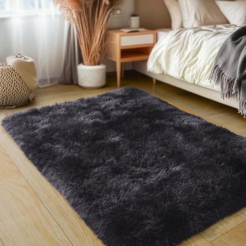 Rezutan Small Area Rug, 2x3 Rug for Bedroom Shaggy Throw Rugs for Dorm Rug, Soft Tie Dyed Carpet for Kids Room, Plush Non-Slip Fluffy Bedside Rug for Home Decor Aesthetic,Black Grey Tie-Dyed