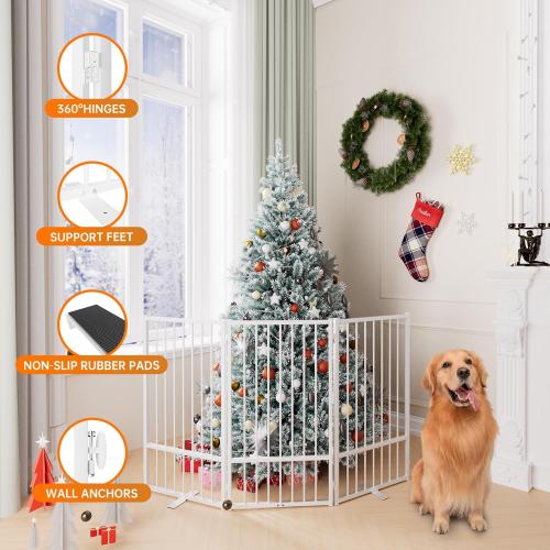 SNUOWU Full Metal Freestanding Dog Gate with Door, 36''Height Foldable Pet Dog Fence for Indoor & Outdoor, 3 Panels Extra Wide Free Standing TallDog Gates for Doorways,House,Stairs,Porch,Deck,Yard