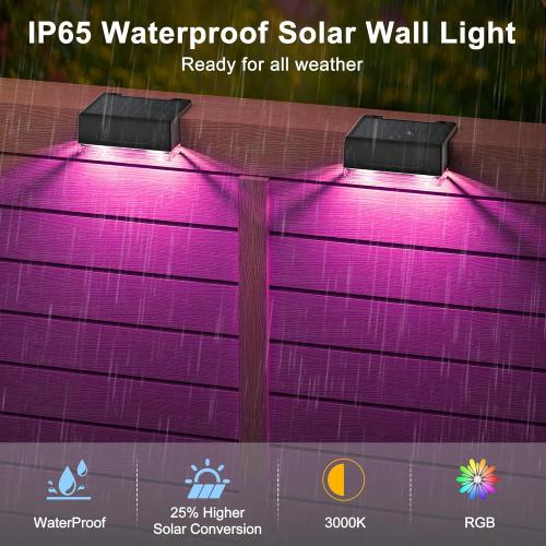 6 Pack........Ellasay Solar Fence Lights Outdoor: 8 Lighting Modes with RGB Solar Powered Deck Light - Waterproof IP65 - Wall Decor for Garden Patio Backyard Porch 2 Pack