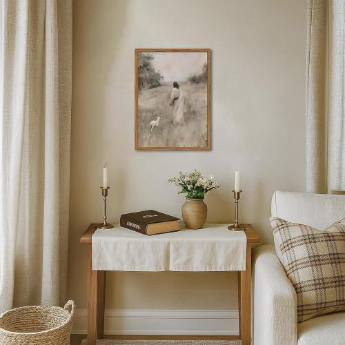 Jesus Leaves The 99 Sheep Wall Art Painting, Vintage Shepherd Christian Wall Decor Lost Lamb Religion Artwork 3D Textured Hand Drawn Sandstone for Living Prayer Room Bedroom 24x36 inch Wood Framed