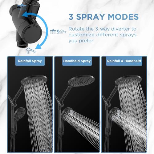 MakeFit Dual Handheld Shower Head Combo, 2-in-1 Rain Shower Heads System 8 Inch Rainfall Shower Head and 10 Modes High Pressure Hand Held Showerhead with Built-in Power Wash