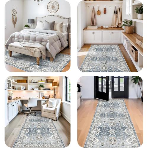 Washable Rug: Vintage  Soft Runners for Entry Kitchen Wide Low Pile Carpet with Non-Slip Backing for Living Room Bedroom Carpet for Dining Room Foyer