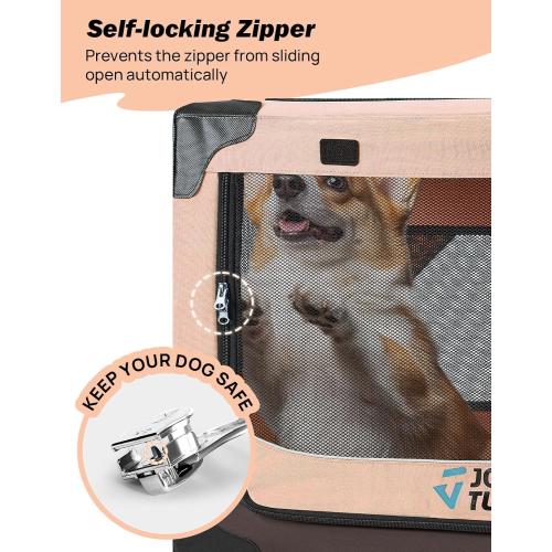 JOYTUTUS Collapsible Dog Crate, 26 Inch Portable Pet Crate for Car, Travel Dog Kennel Foldable Dog Crate for Medium Dog 44lbs, Soft Cat Carrier Fit for Indoor & Outdoor/Car Back Seat/Trunk (Orange)