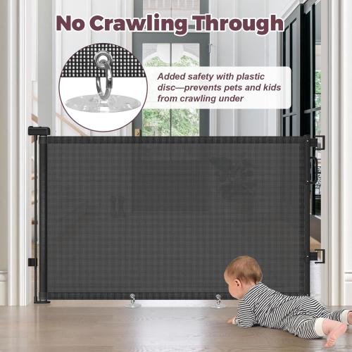 Retractable Baby Gates 2 Pack, 55 Wide Mesh Dog Gate Indoor, 34 Tall Gate for Stairs Doorways Hallways Deck, Child Pet Safety Gate for Indoor Outdoor Home Use, Black