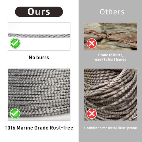 ATOLS Stainless Steel Wire Rope for Deck Railing Kit,500FT 1/8 Steel Cable with Cutter, T316, 1850 lb Strength, 7x7 Strand Construction Aircraft Cable for Fence
