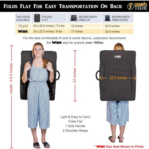BRAWNTIDE Stadium Seat with Back Support - Comfy Cushion, Thick Padding, 2 Steel Bleacher Hooks, 4 Pockets, 2 Cup Holders, Reclining Back, Ideal Chair for Sport Events, Beaches, Camping, Concerts