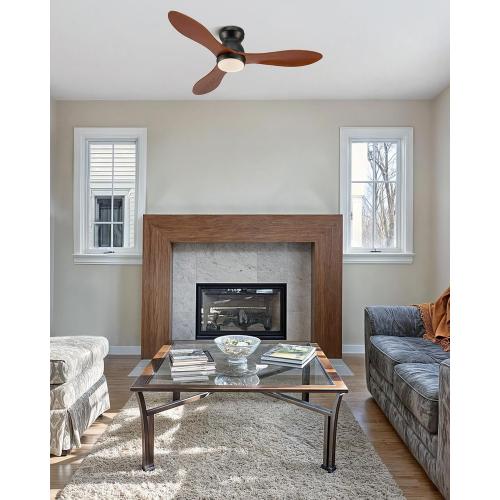 VONLUCE Ceiling Fans with Lights, 42 Inch Ceiling Fan and Remote, 6-Speeds Noiseless Reversible DC Motor, 3CCT, Wood Ceiling Fan for Farmhouse Bedroom Indoor Outdoor, Black