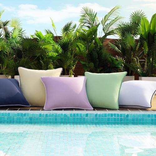 Phantoscope Pack of 4 Outdoor Waterproof Throw Pillow Covers with Contrast Piping, Decorative Square Cushion Case Patio Pillows for Couch Tent Sunbrella, Pure White 12x20 inches