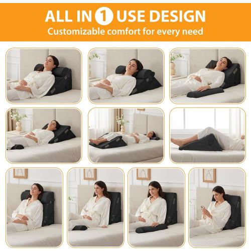 3PCS Soze 9&12 Color Black Wedge Pillow Set for After Surgery, Adjustable 9&12 Inch Bed Wedge Pillow for Sleeping, Incline Pillow Wedge for Headboard, Post Surgery, Acid Reflux, Neck&Back Support, Black
