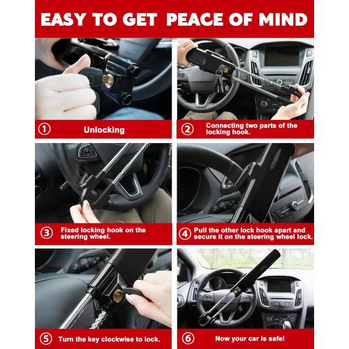 Tevlaphee Steering Wheel Lock Anti-Theft Car Device Heavy Duty Security Car Lock Antitheft Locking Devices Great Deterrent Adjustable Car Wheel Lock Anti Theft for Vehicle Truck with 3 Keys(Black)