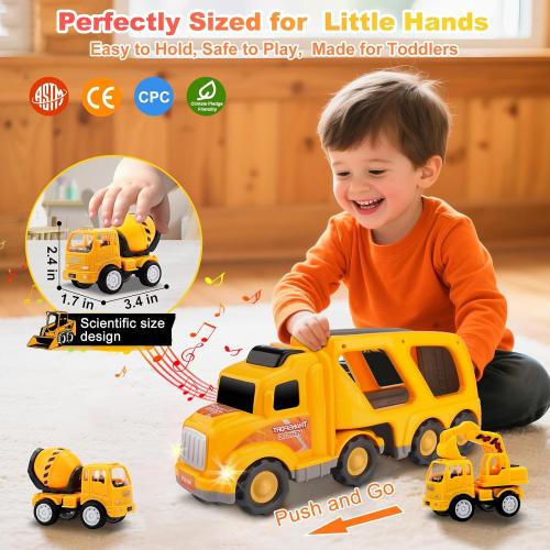 Nicmore Construction Truck Toddler Toys Car: Toys for 1 2 3 4 Year Old Boy 5 in 1 Carrier Toys for Kids Age 1-3 2-4| 18 Months 2 Year Old Boy Christmas Birthday Gifts