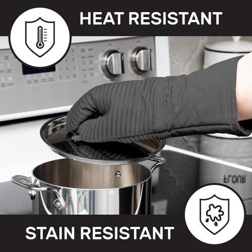 All-Clad Silicone Oven Mitts: Heat Resistant up to 500 Degrees - 100% Cotton & Silicone, 14x7 Oven Mitt for Kitchen and Barbeque, 2-Pack, Pewter