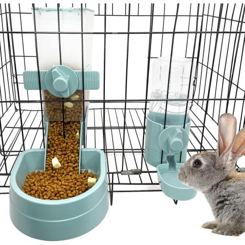 kathson Rabbit Food Water Dispenser Pet Cage Automatic Feeder 2L Food Dispenser 17oz Waterer Small Animal Hanging Bottle Bowl Set for Rabbit Cat Small Dog Ferret Puppy