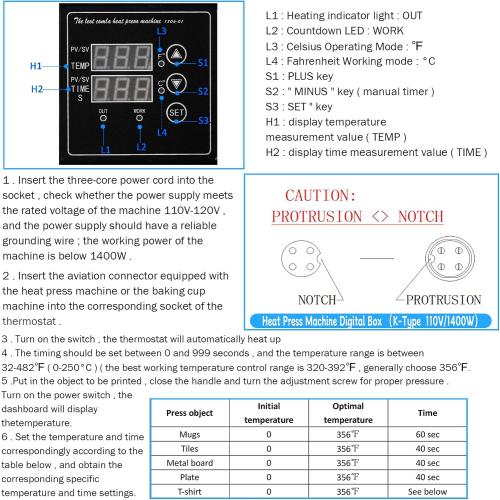 FelRelWel K Type Heat Press Control Box,Replacement Parts for 15x15 Heat Press,Temperature Time Dual Display,Heat Press Machine Control Box for T Shirts、Short、Mug、Cup,1400W,Pre-Purchase Consultation