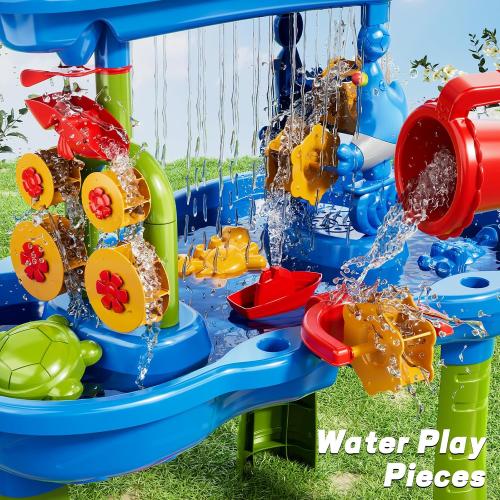 ‼️MAY HAVE MISSING PIECES/ STAINS OR EVEN SCRATCHES‼️Sand and Water Table for Toddlers, 3-Tier Water Tables with Beach Fun Sand Toy for Kids Ages 4-8, Summer Outdoor Toys Water Playset for Toddler Boys Girls Ages 2 3 4 5 6 7 8
