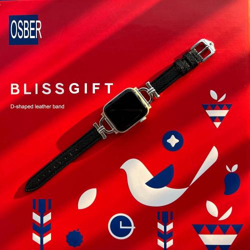 Genuine Leather Band Compatible with Apple Watch Women 38mm 40mm 41mm 42mm(2024 series 10), Designer Slim Leather Strap with D-Shape Gold Metal Buckle for iWatch Series 10 9 8 SE 7 6 5 4 3 2 1, Black